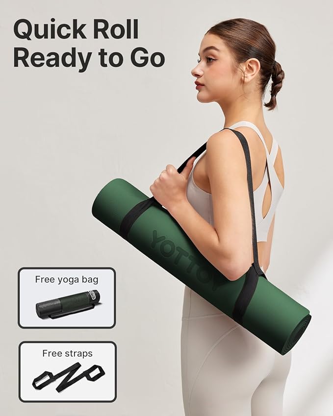 Yoga Mat,Non-Slip TPE Exercise Mat(1/4 Inch) for Pilates, Fitness & Barefoot Workouts, Home Gym Studio with Strap & Bag - Bloomnest