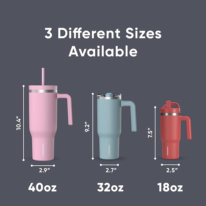 Hydrapeak Voyager 40 Oz Stainless Steel Tumbler with Handle, Insulated Water Bottle With Straw & Lid, Cupholder Friendly Reusable Travel Mug (Navy) - Bloomnest