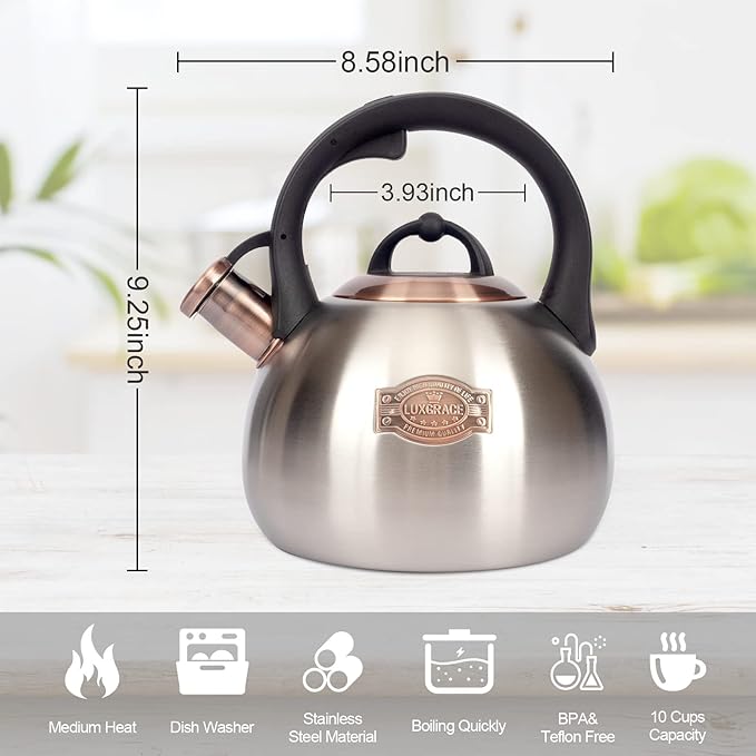 3.1 Quart Teal Whistling Tea Kettle for Stove Top, Food Grade Stainless Steel - Bloomnest