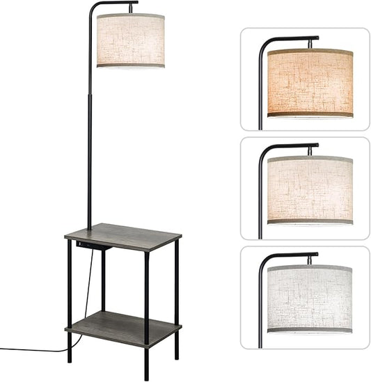 Floor Lamp with Table, End Table Lamp with USB Charging Port Power Outlet and Shelves, Side Table Reading Light with 3 Color Temperature Led Bulb Included, Floor Lamps for Living Room, Gray - Bloomnest