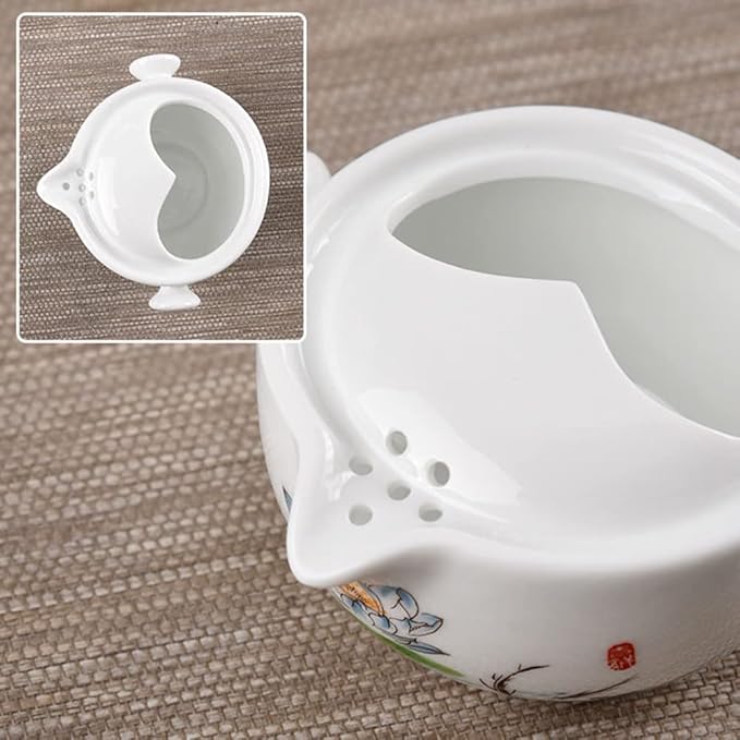 Liang baobao Convenient Teapot Cup Porcelain Teacup White Glazed Travel tea set (Ink Painting Lotus)