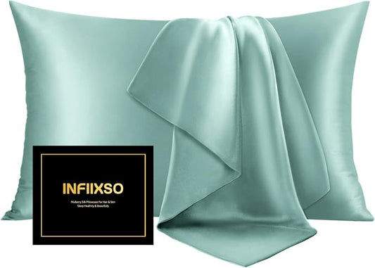 INFIIXSO Mulberry Silk Pillow Cases King Size Set of 2, Silk Pillowcase with Hidden Zipper 20"x36", Extraordinary Smooth and Soft Pillow Case for Hair and Skin(ICY Morn, 2 Pack) - Bloomnest