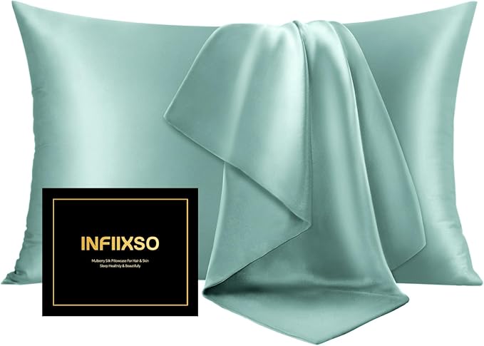 INFIIXSO Mulberry Silk Pillowcase for Hair and Skin, Silk Pillow Cases King Size with Hidden Zipper 20"x40", Extraordinary Smooth and Soft Cooling Pillow Cases for Hot Sleepers(ICY Morn, 1 Pack) - Bloomnest