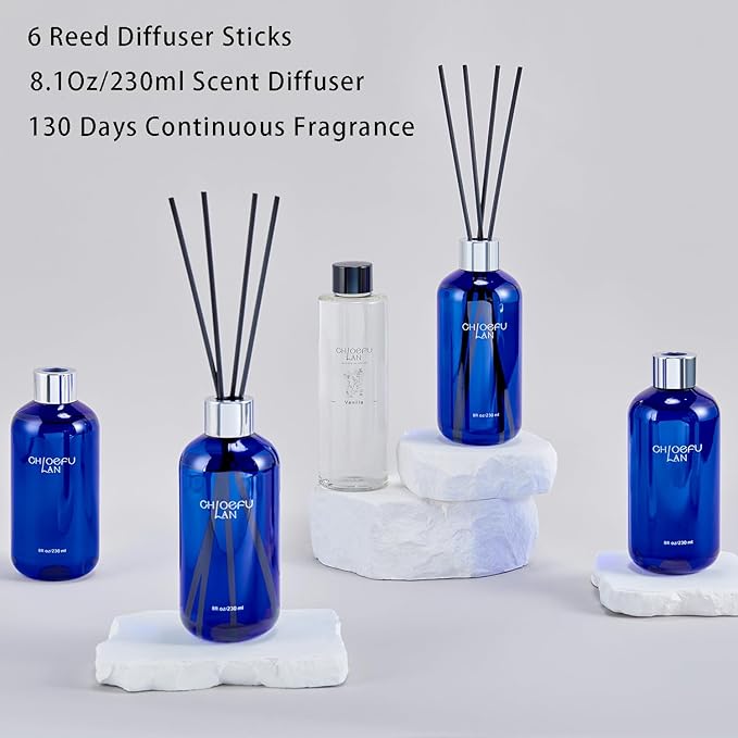 Chloefu Lan Balsam & Fir Reéd Diffuser, 8.1 oz Natural Essential Scented Oil with Diffuser Sticks,Air Fresheners for Home, Christmas Bathroom Decor - Bloomnest
