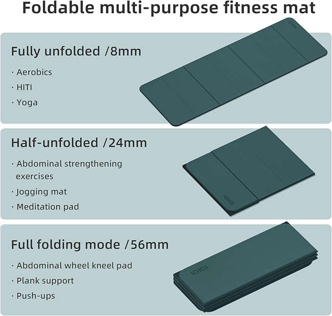 Foldable Yoga Mat Extra Thick 0.32 Inches Eco-Friendly POE Material, Non-Slip Design Fitness Mats, Multi-Purpose Workout Mats For Studio or Home Use (71 x 24 x 0.32 inches） - Bloomnest