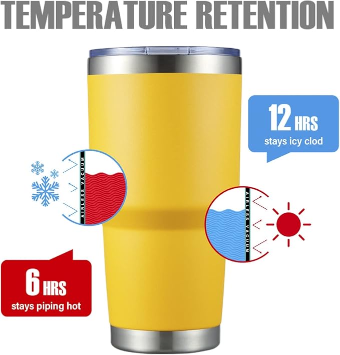 MEWAY 30oz Insulated Tumbler With Lids and Straws,Stainless Steel Double Vacuum Coffee Tumbler Cup, Brush, Durable Powder Coated Coffee Cup for Cold & Hot Drinks, Office, Travel(Yellow,4 PACK) - Bloomnest