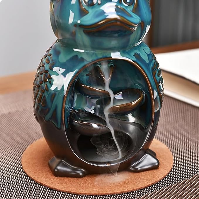 Cute Duck Animal Waterfall Backflow Incense Holder for Sticks,Ceramic Incense Burner with Mat,Tweezers for Home Aromatherapy Ornament Decor AI020 - Bloomnest