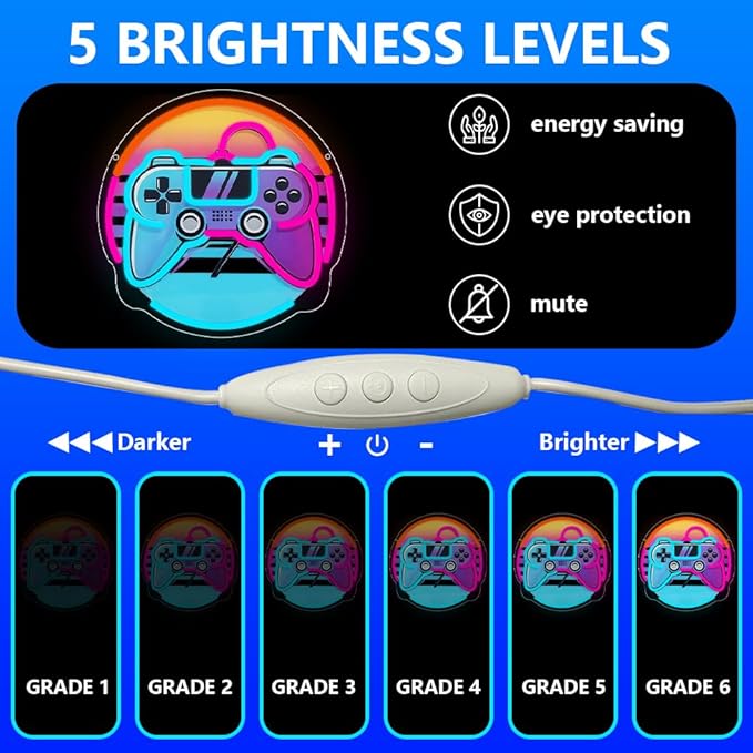 Gamer Neon Sign, Gaming Neon Sign for Gamer Room Decor Game LED Lights for Bedroom Wall Decor Gamepad Dimmable Neon Gaming Sign for Party Decorations Teen Boys Gift USB Powered(12.6"*12.6") - Bloomnest