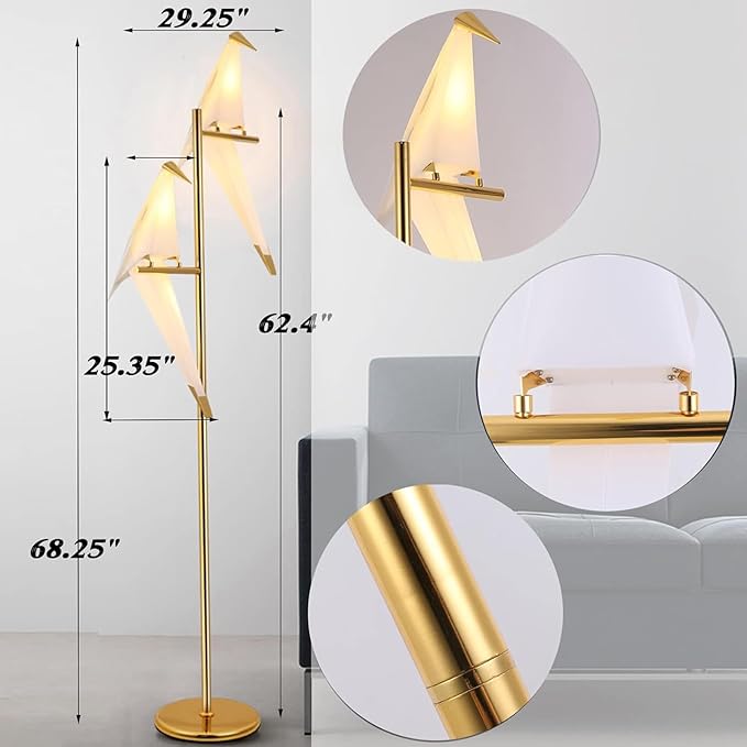 68 Inch Bird Floor Lamp, Gold Bird Lamp Swing Floor Light Fixtures, Modern LED Standing Floor Lamp for Bedroom Living Room - Bloomnest