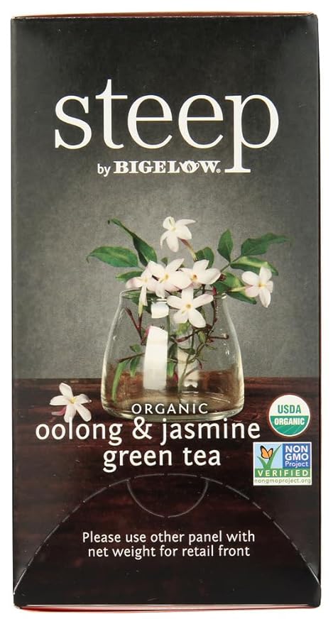 steep Organic Oolong with Jasmine Green 20 Count Box, Certified Organic, Gluten-Free, Kosher Tea in Foil-Wrapped Bags - Bloomnest