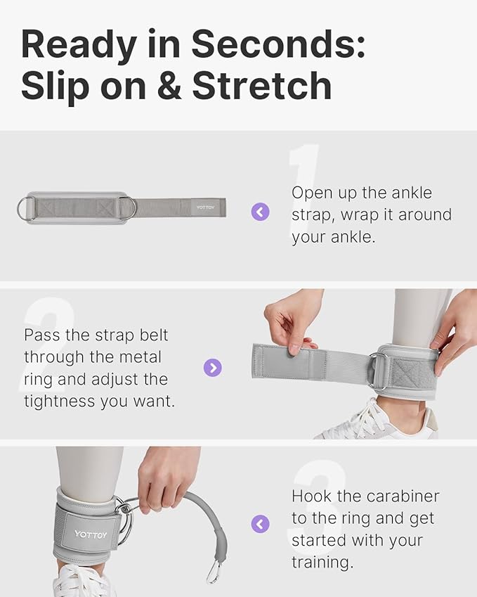 YOTTOY Ankle Resistance Bands with Cuffs, Adjustable Ankle Straps for Leg & Glute Workout, Butt Exercise Bands for Cable Machines Women, Perfect for Hip Fitness & Booty Training