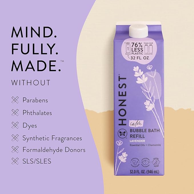 The Honest Company Foaming Bubble Bath Refill Carton Gentle for Baby Naturally Derived Tear-Free Hypoallergenic Lavender Calm 32 fl oz - Bloomnest