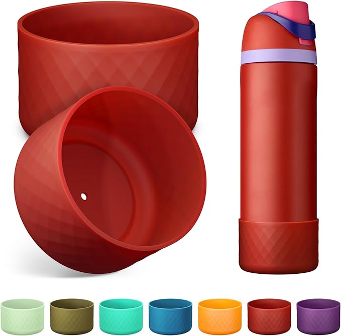 2PCS Silicone Water Bottle Boot for Owala 24oz 32oz 40oz, Anti-Slip Protective Sleeve Bottom Bumper Protector for FreeSip, Twist, and Flip Stainless Steel Water Bottles Alwenid