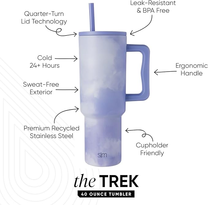 Simple Modern 40 oz Trek Tumbler with Handle and Straw Lid | Cup Holder Friendly Insulated Stainless Steel Travel Mug | Whimsical Tie Dye SimpleModern