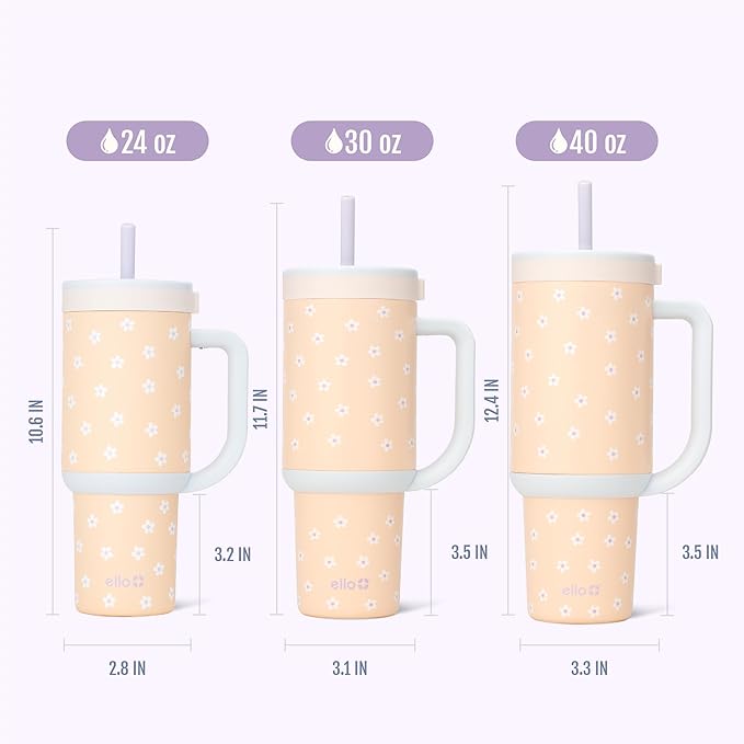 Ello Oasis 30 oz Tumbler with Handle & Retracting Straw | Reusable Insulated Stainless Steel Cup 100% Leakproof, Gifts for Teens Women Men | Keeps cold for 24 Hours, Cup Holder Friendly, Daisies - Bloomnest