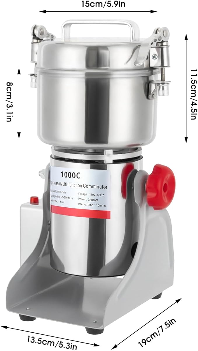 Electric Grain Mill Grinder, 1000g/2.2 lbs High-speed 30000r/min Food Grinder, 110V 3600W Countertop Grain Mill for Dry Spice Herbs Grains Coffee Rice Pepper (1000g) - Bloomnest