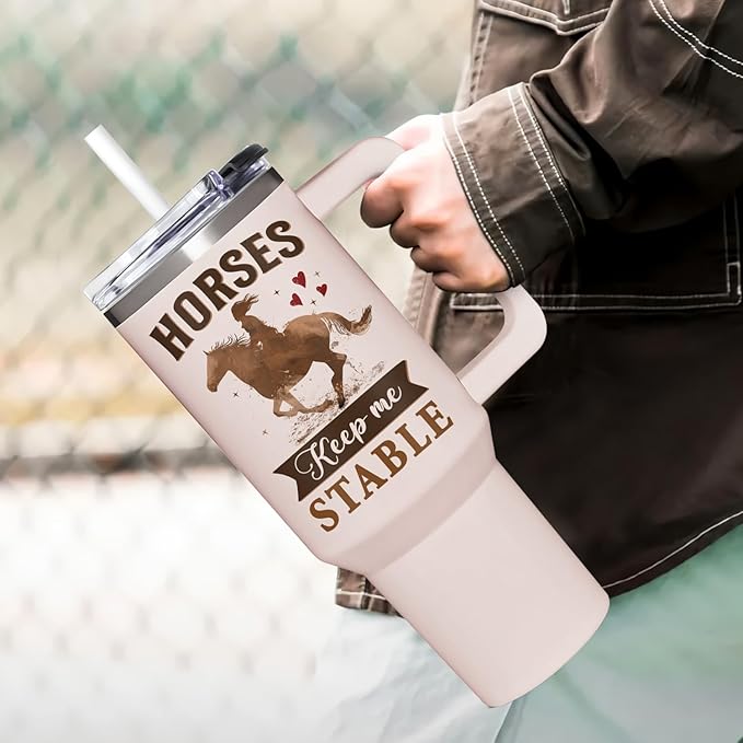 Horse Gifts For Women - Mothers Day, Birthday, Christmas Gifts For Horses Riding Lovers, Owners - Horse 40Oz Tumbler With Handle & Straw - Bloomnest