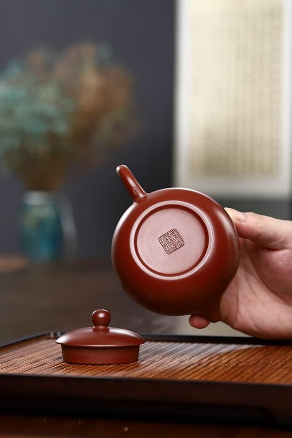 Xishi Teapot Chinese Zisha Clay Pot Ceramics Purple Sand Dahongpao Mud Kungfu Tea Set Kettle Spherical Filter (Red 150ml) - Bloomnest