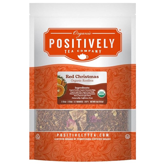 Organic Positively Tea Company, Red Christmas Rooibos Tea, Loose Leaf, 4 Ounce - Bloomnest