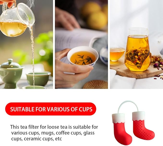 Silicone Tea Infuser, Red Christmas Stocking Design, Loose Leaf Tea Strainer, Steeper with Hanging Hook, Holiday Kitchen Accessory - Healthy, Safe, and Adorable Tea Strainer Companion - Bloomnest