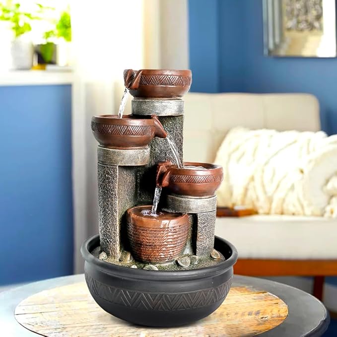 15.7''H Relaxation Desktop Waterfall Fountain Decor Portable Tabletop Waterfall Fountains,Indoor Waterfall Feature with LED Light for Home Office Bedroom