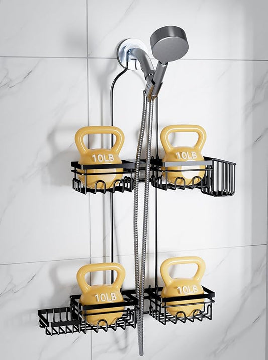 KEGII Shower Caddy Hanging for Handheld Showerheads, Rustproof Hanging Shower Organizer with Soap Dish, Toothbrush Holder and Hooks, Over Showerhead Caddy for Bathroom - Bloomnest