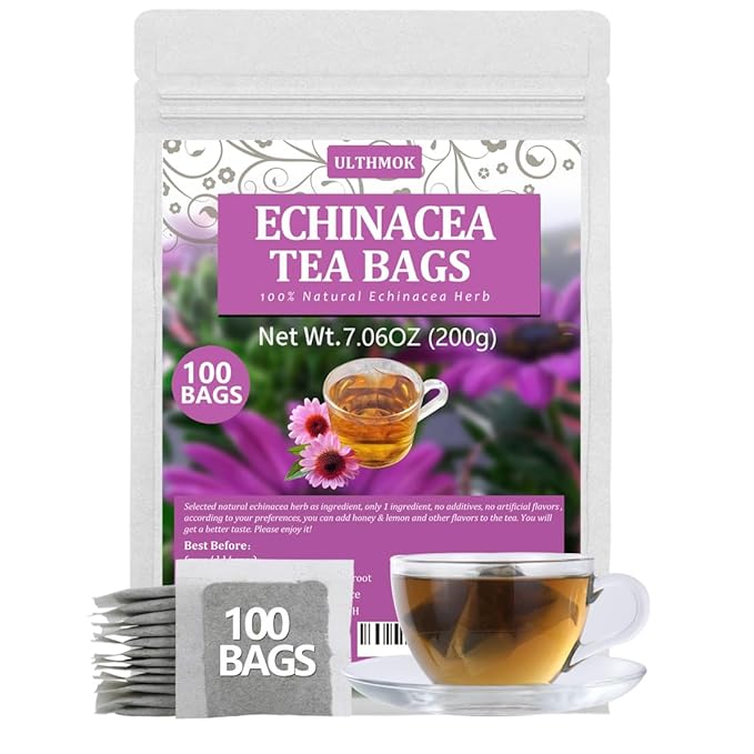 Premium 100 Echinacea Tea Bags, Made with 100% Natural Echinacea Purpurea Flower & Herb, Aid Digestion & Boost Immunity, No Additives & Caffeine Free. - Bloomnest