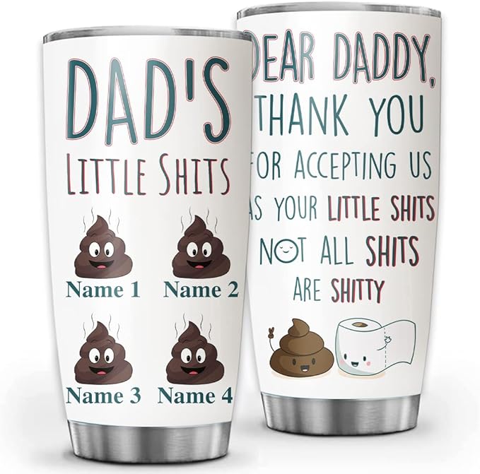 Personalized Daddy Little Shits Funny Dad Tumbler Cup Gift Father's Day, Dad, Father, Papa, Grandpa 20oz 30oz Insulated CoffeeTea Tumbler with Lid, White, (Pack of 1) - Bloomnest