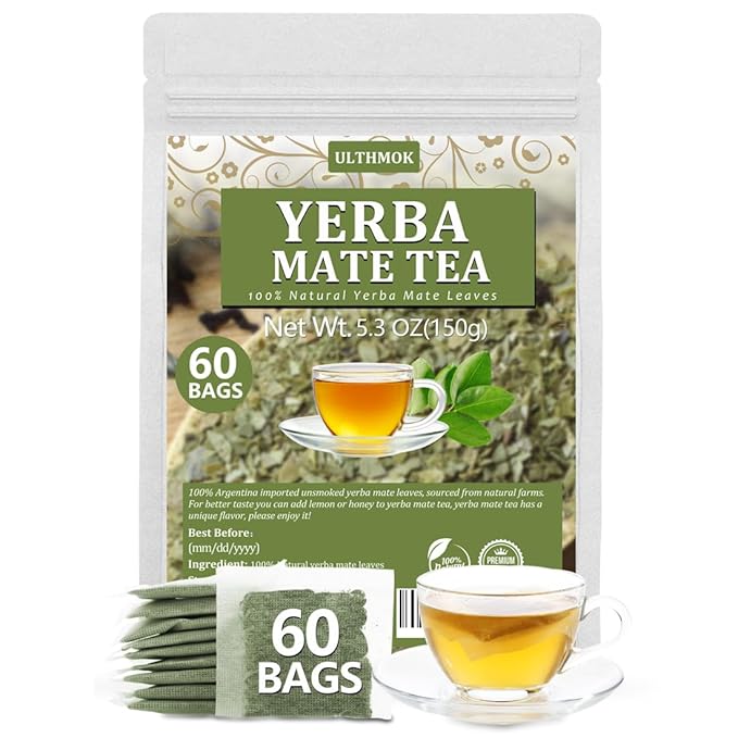 Premium 60 Unsmoked Yerba Mate Tea Bags, Made with 100% Pure Yerba Mate Leaves, No Additives & Caffeine Free. - Bloomnest