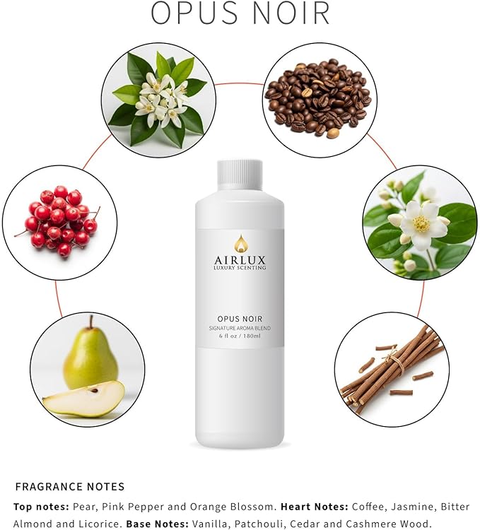 Signature Aroma Oil No. 034 Opus Noir – Aroma Oil for Cold Air & Waterless Diffusers and DIY Crafts – 180 mL, 6.1 fl oz Eco Refill Bottle Airlux