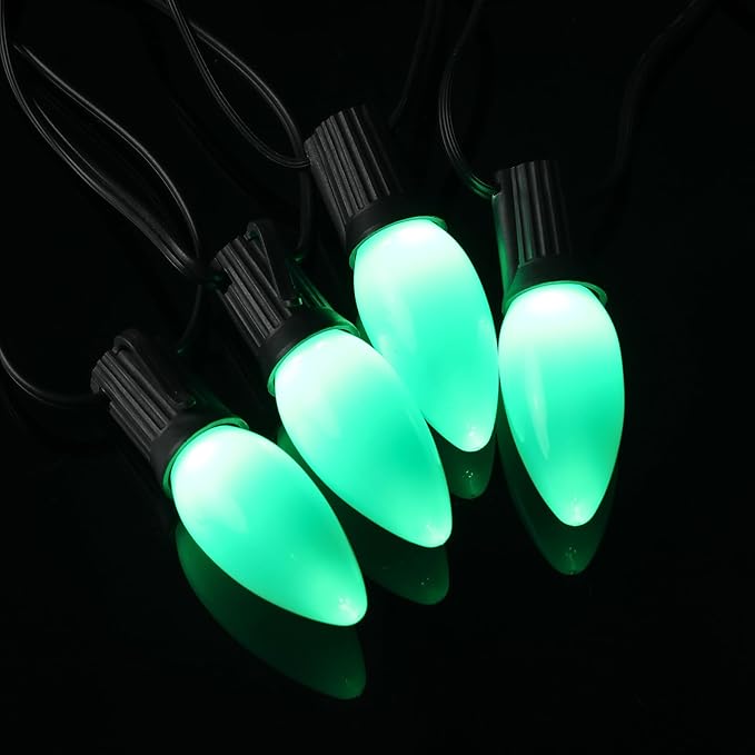 25-Pack Ceramic C9 Christmas Light Bulbs, Green LED Light Bulbs Holiday Decoration, Green Christmas Decor for Indoor & Outdoor Use, E17/C9 Intermediate Base - Bloomnest