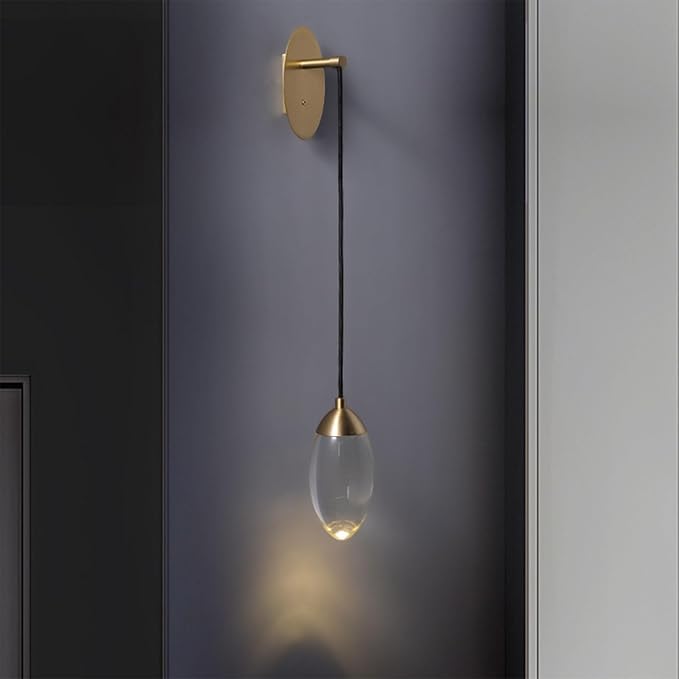 Luxurious Clear Water Drops Crystal Wall Lamp,5W 3000K Contemporary 1-Light Brass Wall Lamp,Modern Creative LED Home Decor Lighting Fixture for Bedroom Bedside - Bloomnest