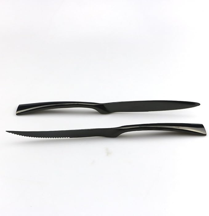 JASHII 18/10 Stainless Steel 8 Piece Mirror Polished Black Steak Knife Black Utensil Set - Bloomnest