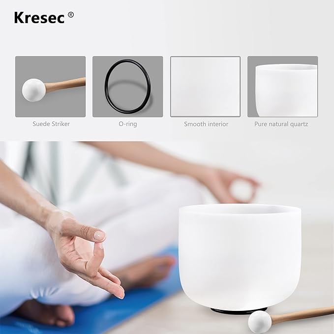 Kresec Blue 11 Inch Crystal Singing Bowl F Note Heart Chakra with O-ring and Mallet for Meditation, Yoga, Spiritual and Body Healing and Energy Cleansing - Bloomnest
