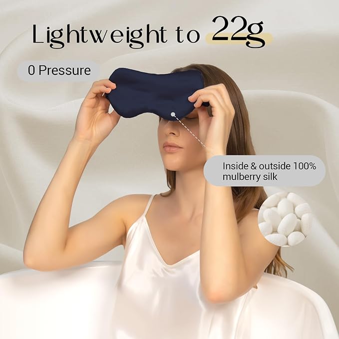 ZIMASILK Adjustable 100% 22 Momme Mulberry Silk Sleep Mask for Sleeping, Filled with Premium Mulberry Silk, Softest & Breathable Eye Sleeping Mask (Navy Blue) - Bloomnest