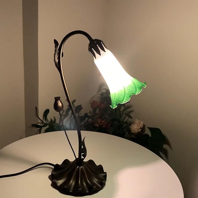 Bieye L10855 Lily Flower Blown Glass Accent Table Lamp for Living Room Bedroom Decoration (1-Light, Green) - Bloomnest