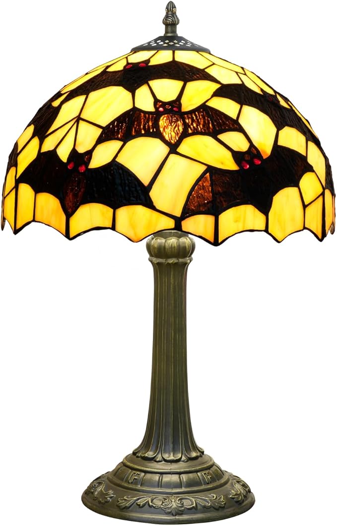 Tiffany Lamp Black Bat Style Stained Glass Table Lamp Vintage Bedroom Bedside Light for Home Dorm Office Art Craft Antique Decor Accent Aesthetic Nightstand Reading Light 12x12x19 Inches - Bloomnest