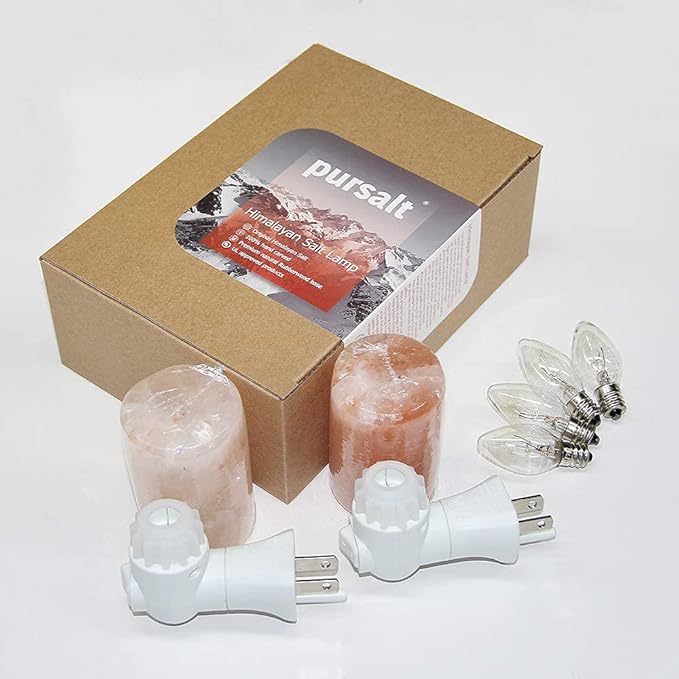 Himalayan Salt Lamp Plug in Night Light 2 Pack, 360 Degree Adjustable Wall Plug & Extra 4 Replacement Bulbs Bathroom Bedroom Night Light, Pink Crystal Rock Salt Hand Crafted Cylinder Size - Bloomnest