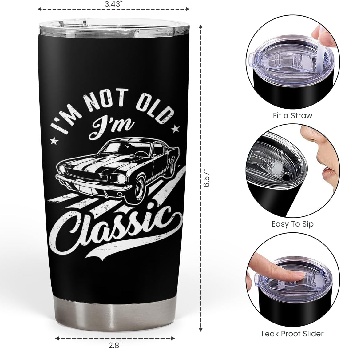 SANDJEST Tumbler for Men I’m Not Old I’m Classic 20oz 30oz Insulated Stainless Steel Coffee Cup Travel Mug Gift for Dad Grandpa Husband Father's Day Christmas Birthday