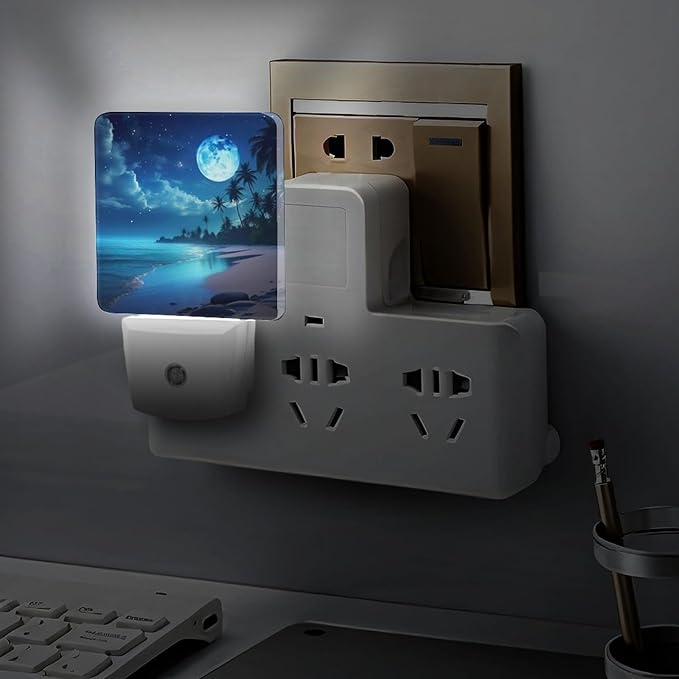 Moon Beach Night Light, Plug into Wall Decor Nightlights for Bedroom, Bathroom, Hallway, Kitchen, with Dusk to Dawn Light Auto Sensors LED Night Lights for Boys Girls Women Men Room Gifts - Bloomnest