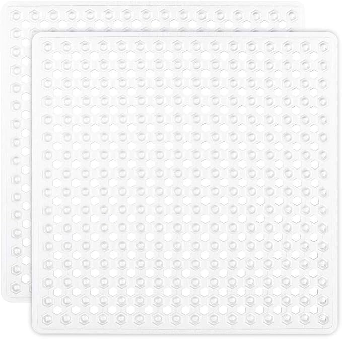 GORILLA GRIP Patented Square Shower Stall Mat, Small Bathtub Floor Mats for Stand Up Showers, Suction Cups and Drainage Holes, Machine Wash, Soft on Feet, Bathroom Accessories 21x21 Inch, 2 Pack White - Bloomnest