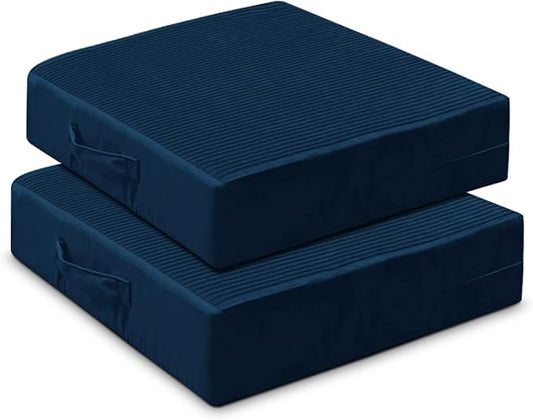 Large Floor Pillows for Adults, Thick Meditation Floor Cushions for Sitting Yoga, 22x22x5 Foam Seat Cushions Set of 2 for Furniture, Floor Pillow with Pleated Velvet Removable Cover, Navy