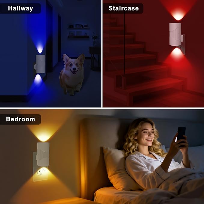 easuntec Night Light, Night Lights Plug into Wall, Color Changing Night Light, Dusk to Dawn Sensor, 8 Light Modes, Dimmable RGB Night Lights for Bedroom Bathroom Hallway Kitchen Stairs (RGB,2 Pack) - Bloomnest