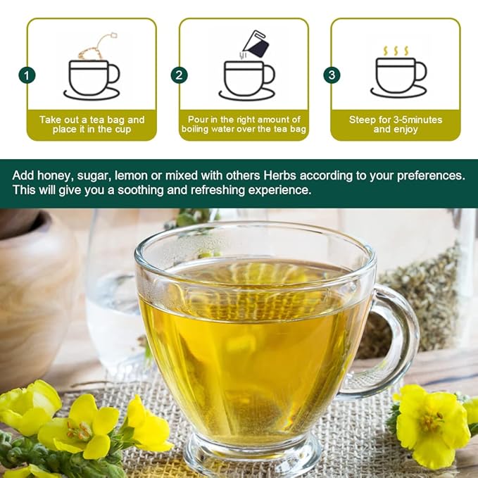 Mullein Leaf Tea Bags - Lungs Cleanse and Respiratory Support, Herbal Teas, Caffeine Free, 40 Tea Bags - Bloomnest