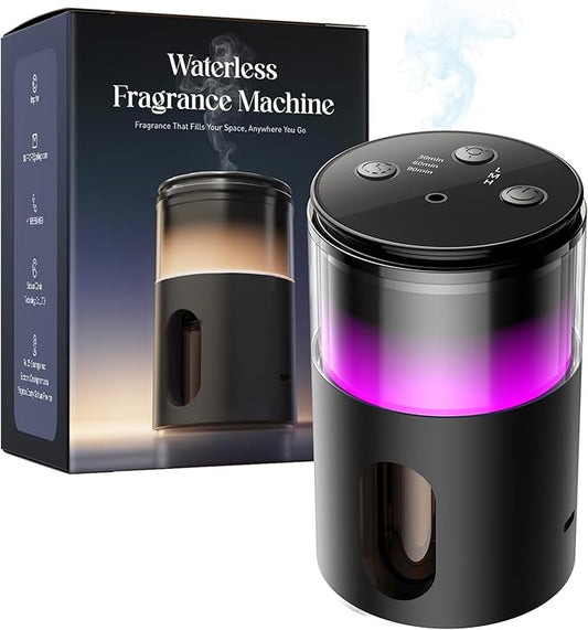 Waterless Diffuser for Essential Oil: Mini Battery Scent Diffuser for Room&Home&Car with 9 Colors LED Light - Aroma Cool Mist Machine Purple Black - Bloomnest