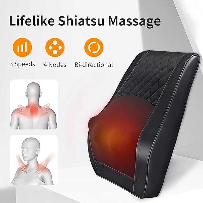 Boriwat Back Massager with Heat, 3D Kneading Massage Pillow for Back, Neck, Shoulder, Leg Pain Relief Deep Tissue, Gifts for Women Men Mom Dad - Bloomnest
