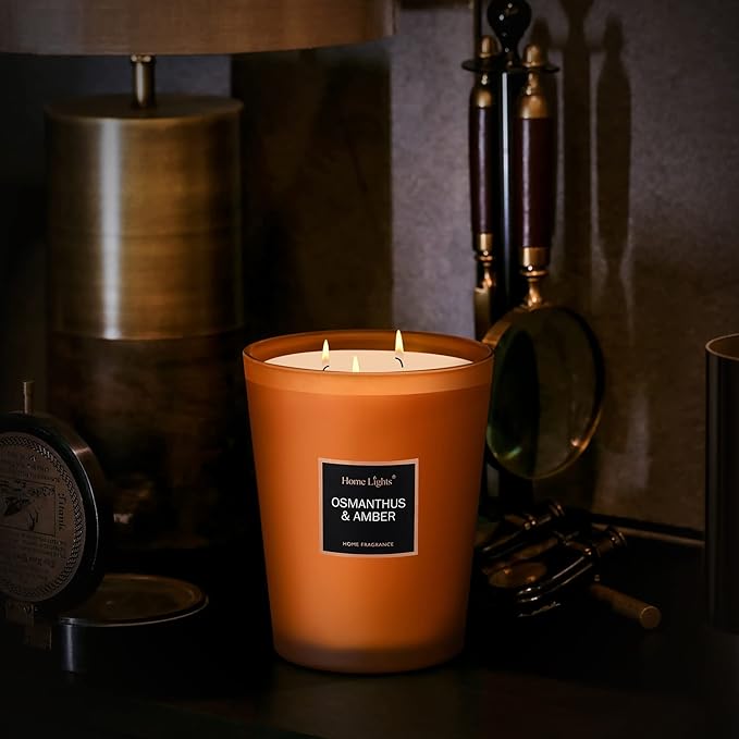 HomeLights Large Jar Candle-33.3 Oz. Natural Soy Aromatherapy Candle | Osmanthus Amber Scent | Up to 130 Hours Burn Time with 3 Cotton Wicks | Home Decorative Fragrance Candle Gift - Bloomnest