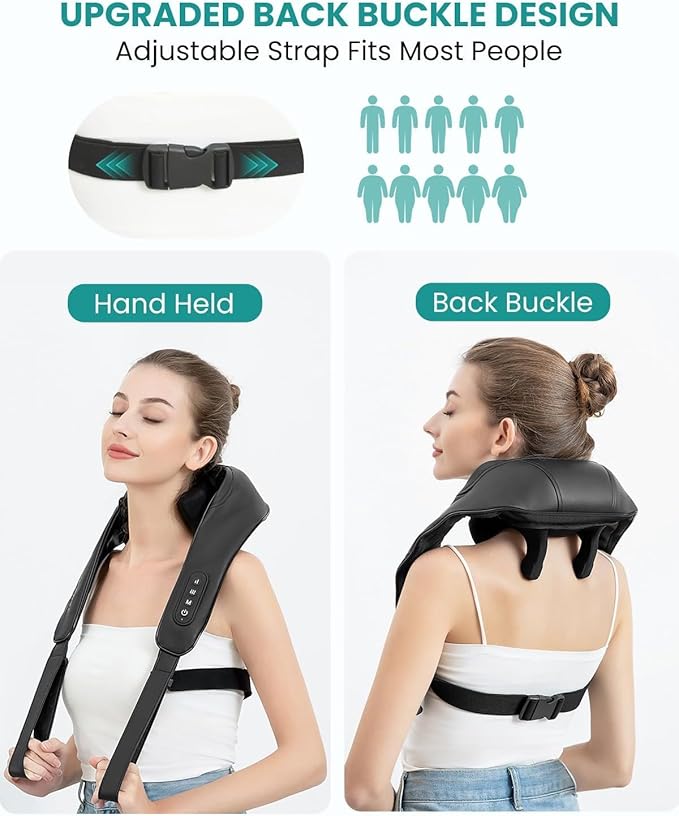 Nekteck Neck Massager, Cordless 6D Shiatsu Neck and Back Massager, Neck Massager for Pain Relief Deep Tissue, Ideal Gift for Men and Women, Ideal for Home, Office and Car, with Heat, Black - Bloomnest