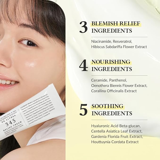 Dr.Althea 345 Relief Cream, Daily Face Moisturizer, Blemish Relief Care, Soothing Recovery & Moisture, Korean Vegan Skin Care for All Skin Types, 1.69 Fl Oz (Pack of 1) - Bloomnest