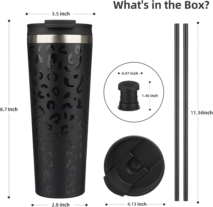 BJPKPK 26oz Insulated Tumbler With lid And Straw Stainless Steel Tumblers Travel Coffee Mug Reusable Thermal Cup,Black Leopard - Bloomnest